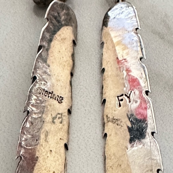 Navajo Turquoise Earrings Stone Inlay By FY FRANK YAZZIE Signed Sterling 925 - Picture 8 of 12